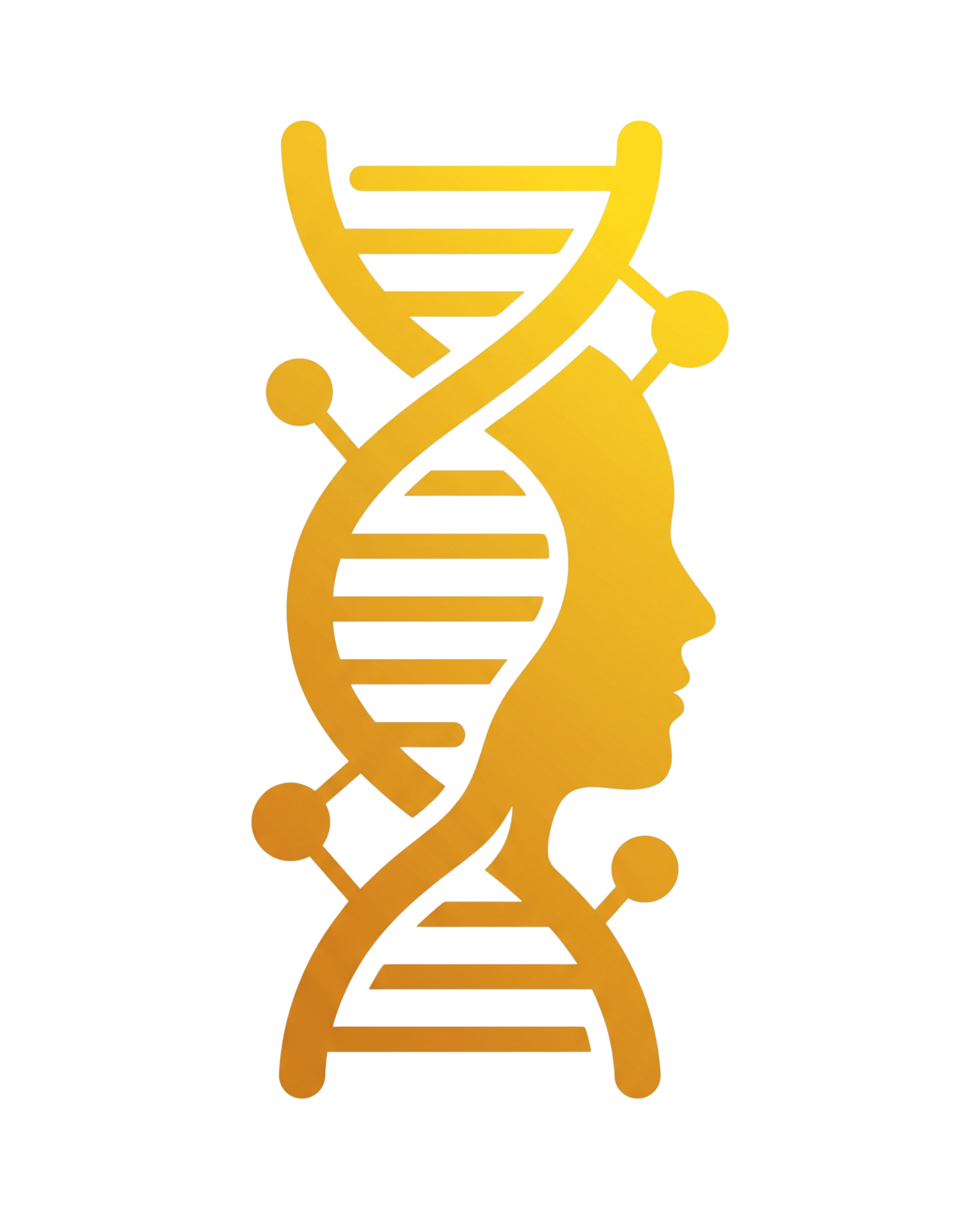 DNA helix and feminine profile silhouette in navy and gold